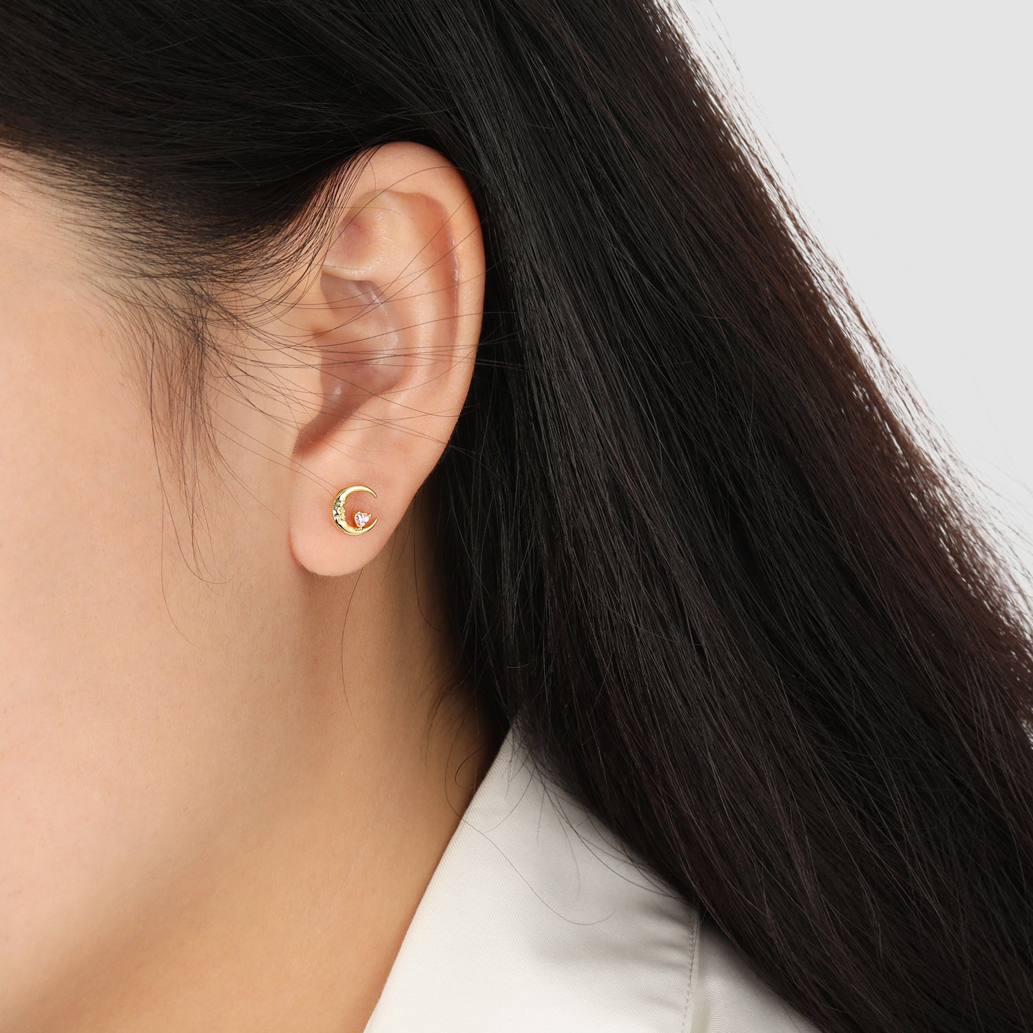 Crescent Moon, Pink Heart, Earring, On Ear