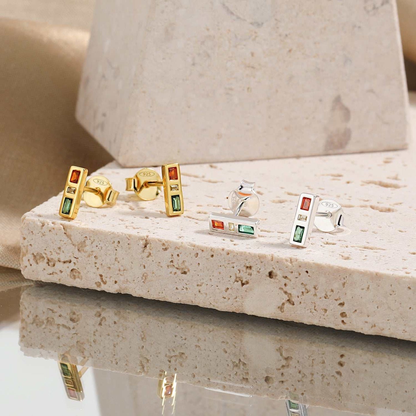 Red- Yellow- Green Traffic Light Earrings- On Marble