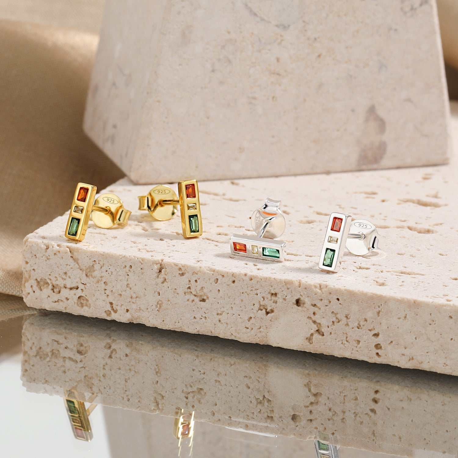 Red- Yellow- Green Traffic Light Earrings- On Marble
