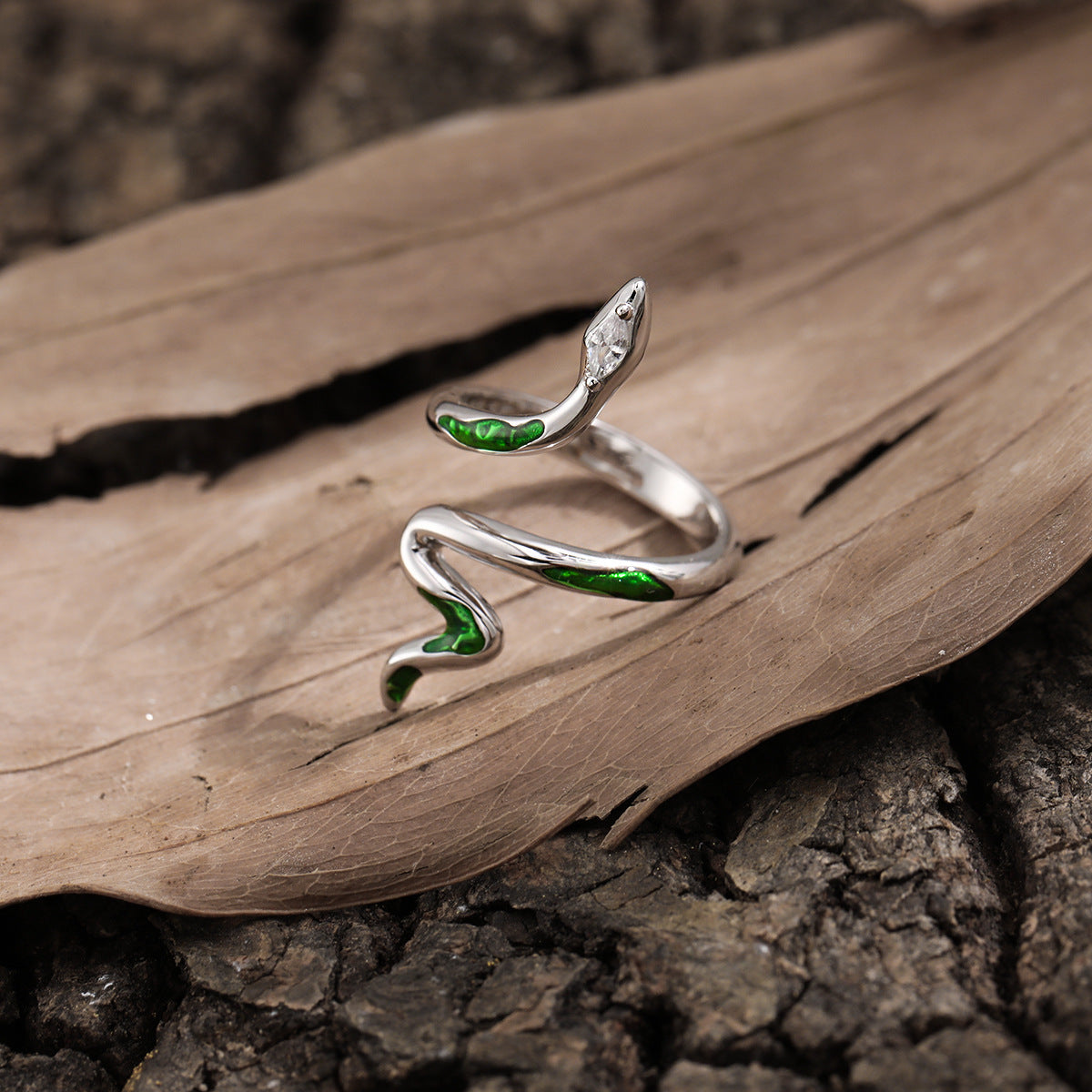  Green Epoxy Snake 925 Sterling Silver Adjustable Ring 