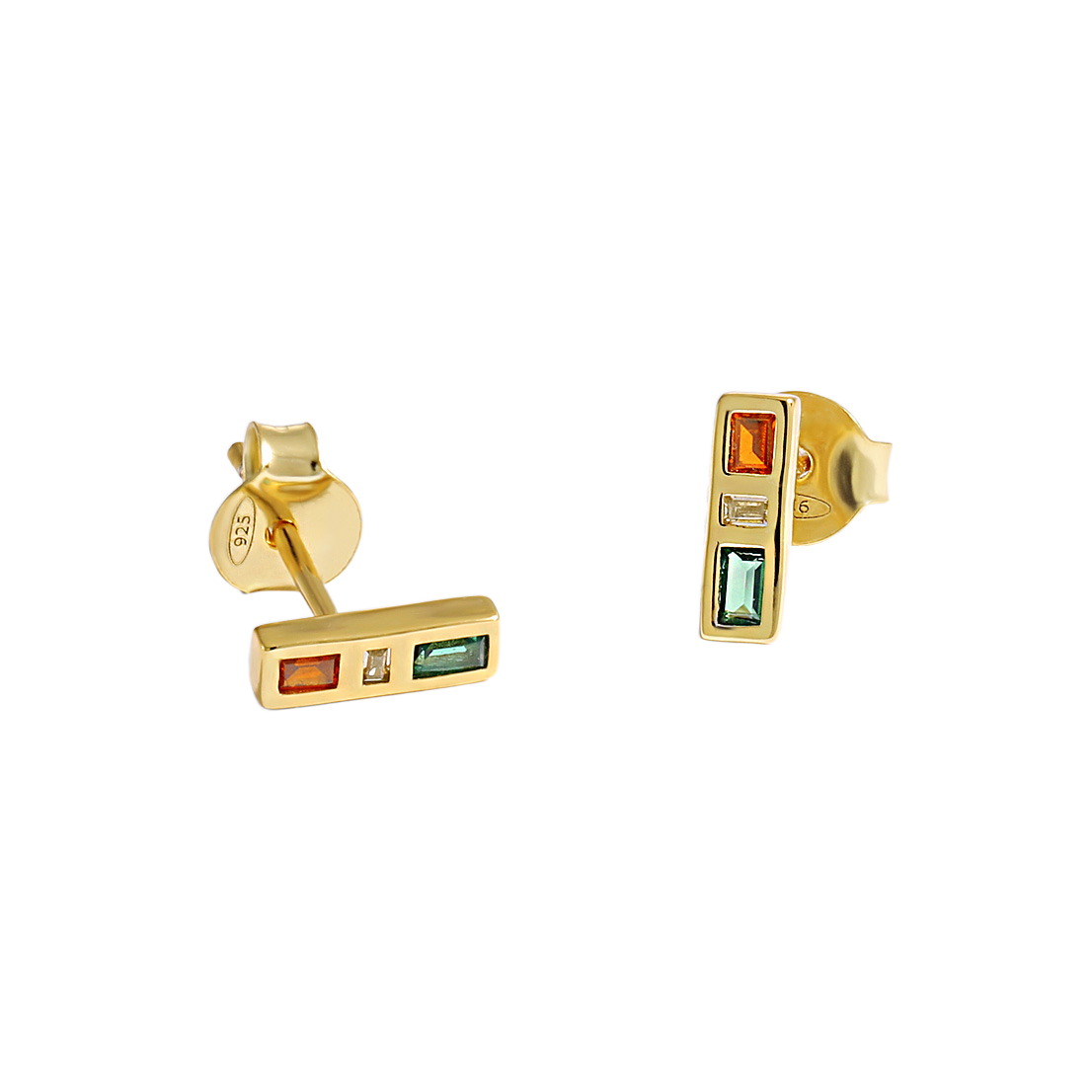 Red- Yellow- Green Traffic Light Earrings- Gold- On White Background
