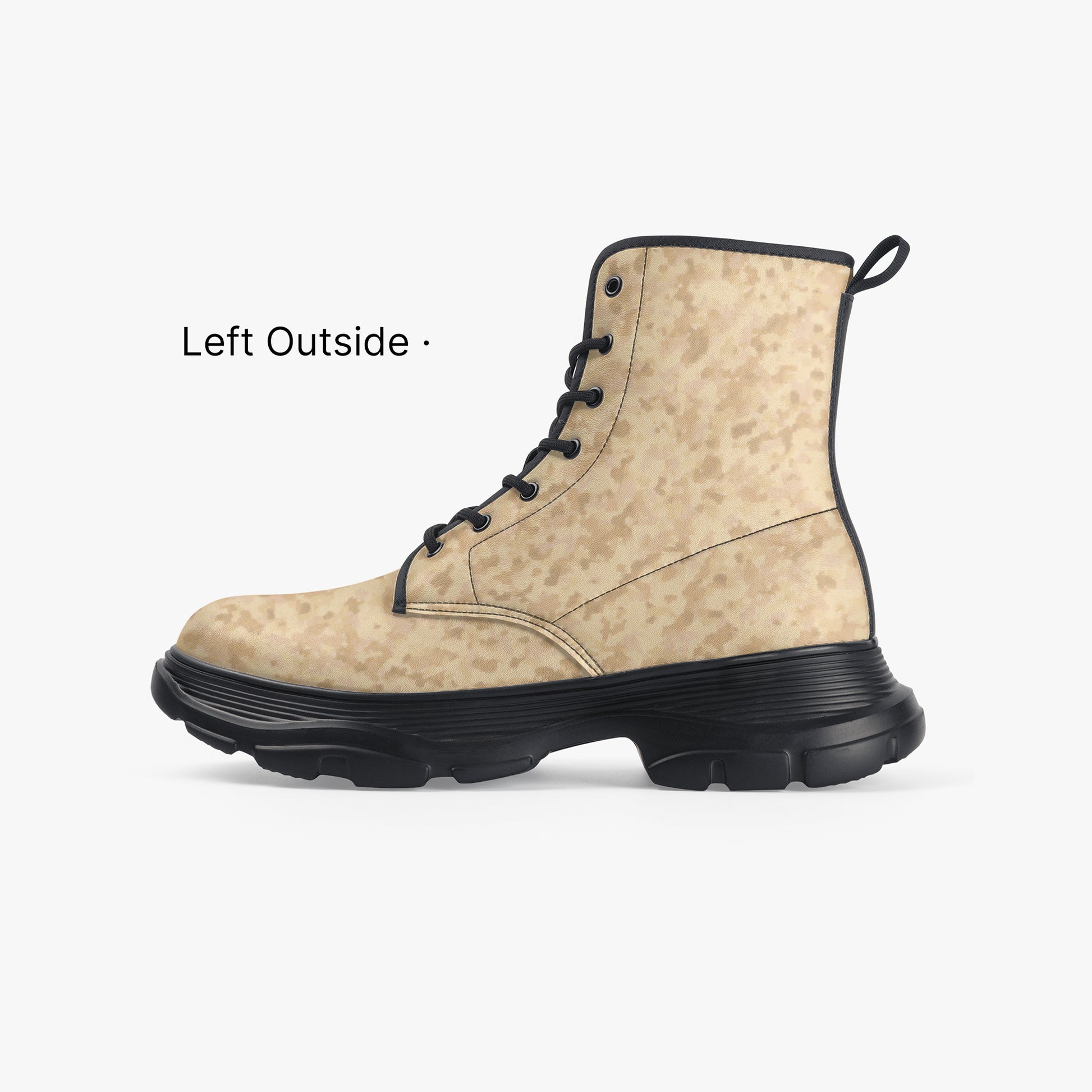 Camoflauge boot with black sole on a white background, Camo boot