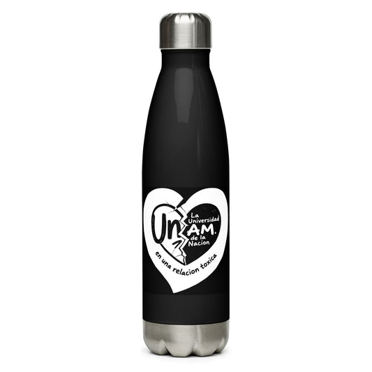 Black water bottle with a white heart-shaped logo on a white background
UNAM Water Bottle - 17oz

UNAM Pride