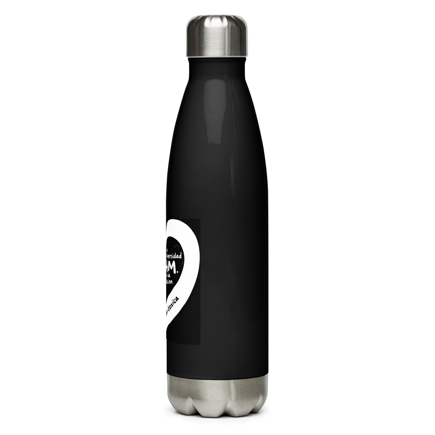 Black water bottle with a white heart-shaped logo on a white background
UNAM Water Bottle - 17oz

UNAM Pride