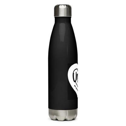 Black water bottle with a white heart-shaped logo on a white background
UNAM Water Bottle - 17oz

UNAM Pride