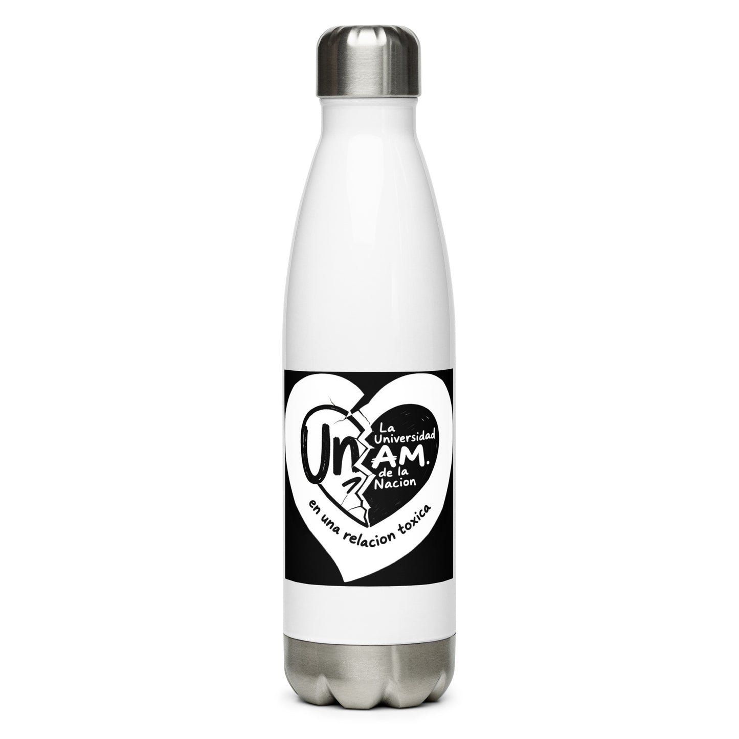 White water bottle with a white heart-shaped logo on a white background
UNAM Water Bottle - 17oz

UNAM Pride