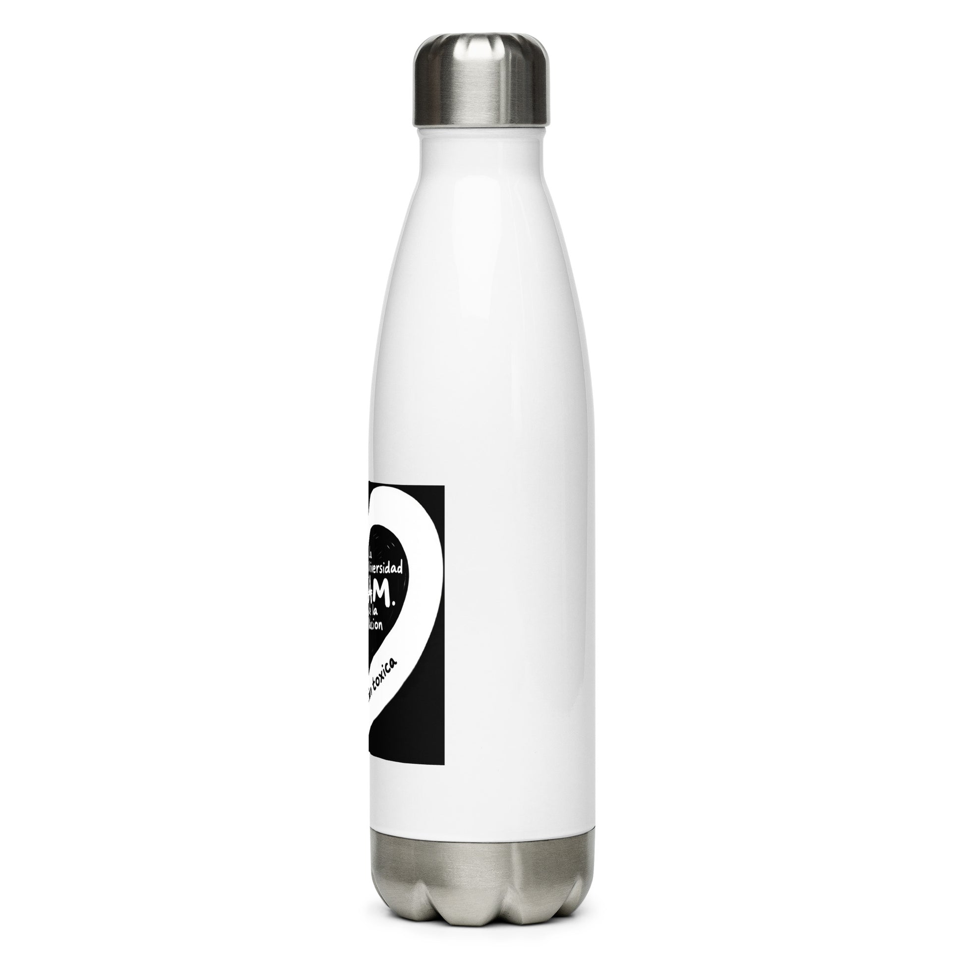 White water bottle with a white heart-shaped logo on a white background
UNAM Water Bottle - 17oz

UNAM Pride
