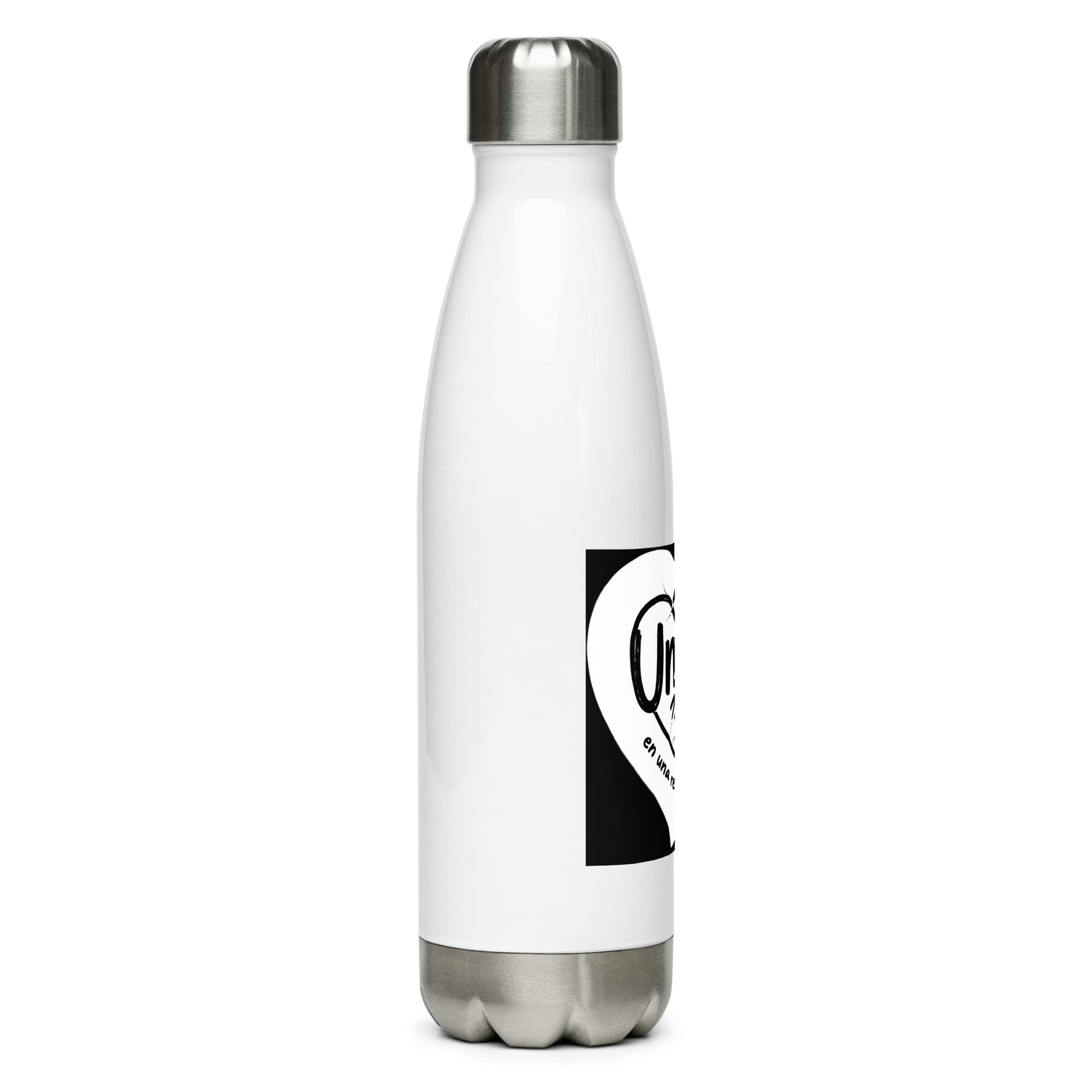 White water bottle with a white heart-shaped logo on a white background
UNAM Water Bottle - 17oz

UNAM Pride
